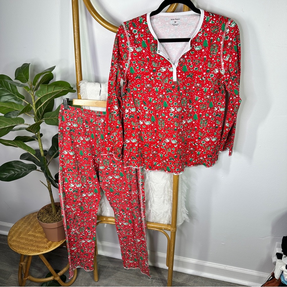 Roller Rabbit Red Christmas Pajama Set sz M - Picture 2 of 6
